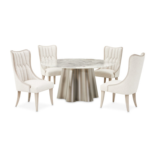 Michael Amini St. Charles 5Piece Round Dining Room Set Dove Gray
